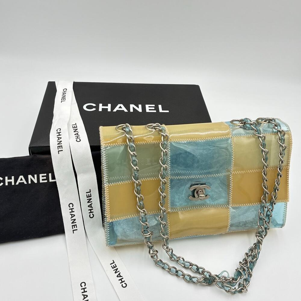 Chanel CC Chocolate Bar Blue/Beige Chain Shoulder Bag